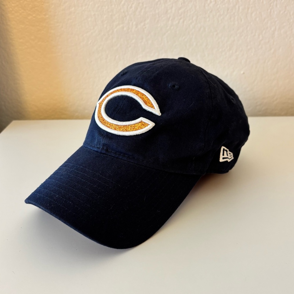 Chicago Bears Navy Adjustable Baseball Hat with Orange Sparkle Logo